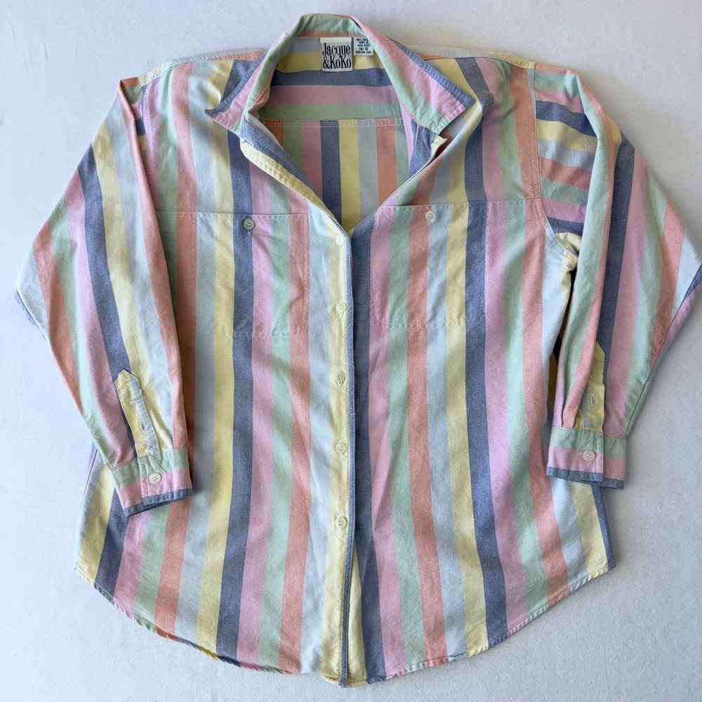 Jacque & KoKo Vintage Pastel Striped Cotton Button Up Shirt‎ Womens 14/16 L XL